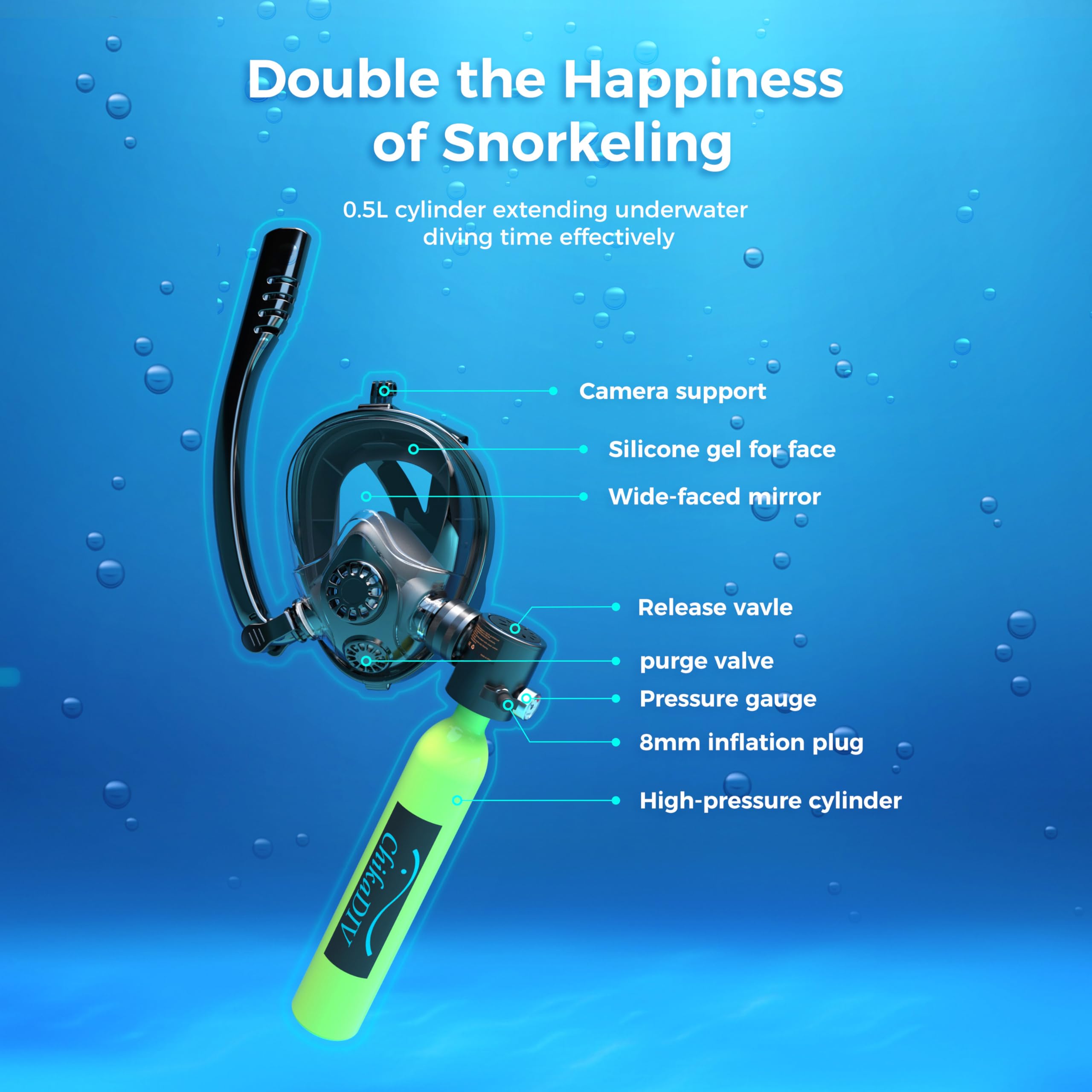 ChikaDIV 0.5L Full Face Snorke - Oxygen Mask Non-Rebreather ulasan dan harga